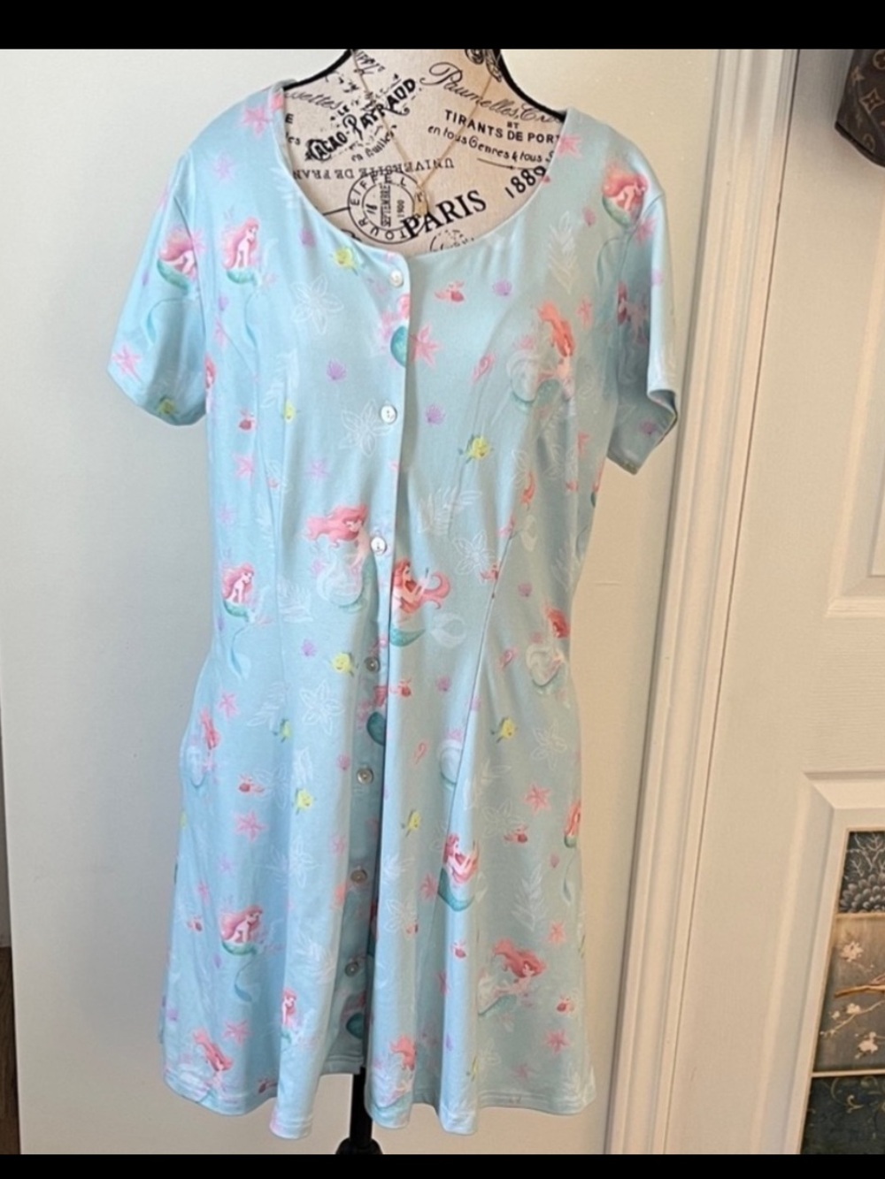 😃Disney Light Blue Midi Dress with Pink Accents